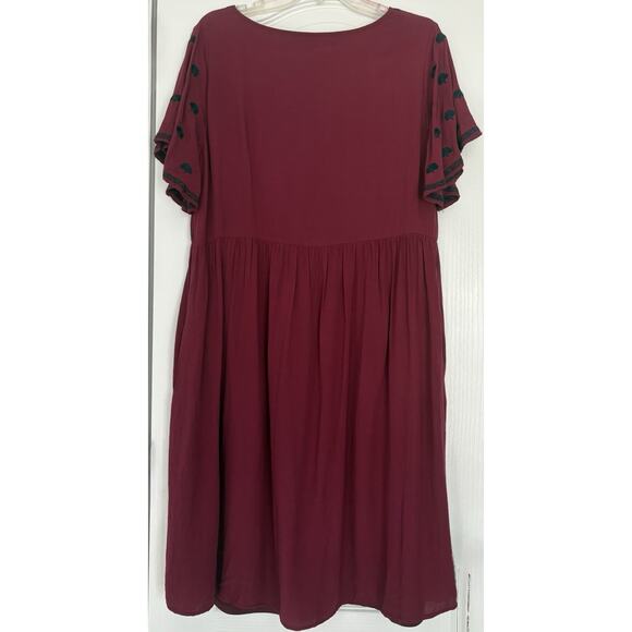 Polygram Burgundy Embroidered Lined Rayon Dress Size Medium - Picture 2 of 3